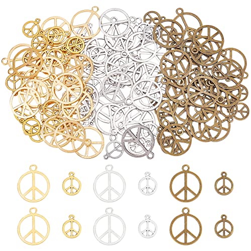 SUPERFINDINGS 120 Stück 6 Stil Friedenszeichen Symbol Charms Anhänger Vintage Legierung Friedensanhänger Schmuck Friedensanhänger Friedenszeichen Halskette Armband Anhänger Für Die Schmuckherstellung von SUPERFINDINGS