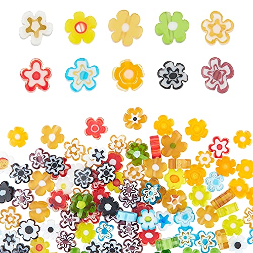 SUPERFINDINGS 120pcs 10 Farben 6.4x3.2mm Blume Handgemachte Millefiori Glasperlen Lampwork Glasperlen Lose Distanzperlen Für Halsketten Armbänder Schmuckherstellung von SUPERFINDINGS