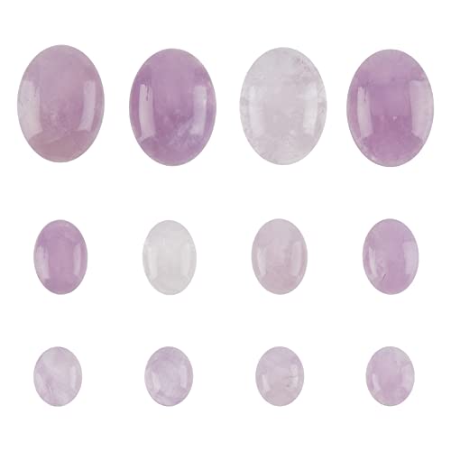 SUPERFINDINGS 12Pcs 3 Styles Lila Oval Natural Amethyst Cabochon Flat Back Edelstein Cabochons Dome Flatback Quarzstein Für Halskette Schmuckherstellung DIY Handwerk Handgemacht von SUPERFINDINGS