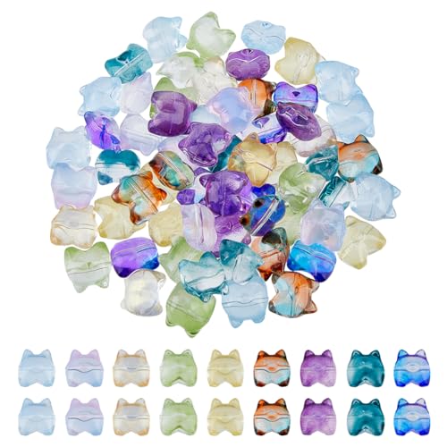 SUPERFINDINGS 144 Stück 9 Farben Transparentes Glas Bären Druck Lose Perlen Sprühlackierte Glasperlen Kristall Abstandsperlen Für Armbänder Schmuckherstellung DIY Basteln von SUPERFINDINGS