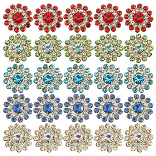 SUPERFINDINGS 150 Stück 5 Farben Blumenform Strass zum Aufnähen 14 mm Blumenform Krallenbecher zum Aufnähen auf Strass-Knöpfe Kristallglas Blume mehrfarbige Schmuckknöpfe für Schmuck DIY Hut Kleidung von SUPERFINDINGS