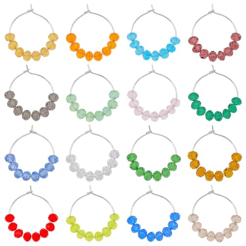 SUPERFINDINGS 16 Stück 16 Farben Weinglas Anhänger Mit Facettierten Glasperlen Messingringen Weinglas Anhänger Markierungen Bunte Glasperlen Für Bankett Verkostungen Partygeschenke von SUPERFINDINGS