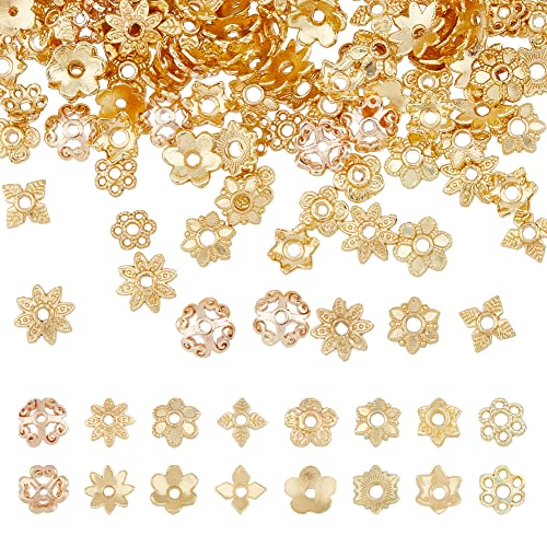 SUPERFINDINGS 160 St¨¹cke 8 Stil Blume Perlenkappe Echte 18 Karat Vergoldete Blumen Endkappe Multi Bl¨¹tenblatt Filigrane Becherform Perle Goldene Zwischenperlen Im Tibetischen Stil Loch: 1.2~1.8 mm von SUPERFINDINGS