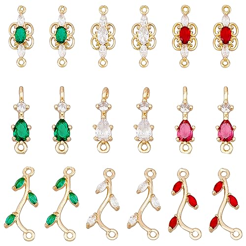 SUPERFINDINGS 18 Stück 9 Stile Messing Pave Zirkonia Verbinder Charms Links Anhänger Bulk Doppelloch Strasssteine Zweig Tropfen Schmetterling Halskette Verbinder von SUPERFINDINGS