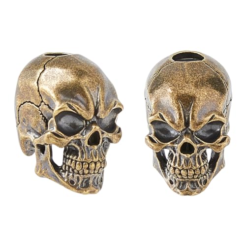 SUPERFINDINGS 2 STK Totenkopfperlen Messing Kordelperlen EDC Perlen Für Schlüsselband Antik Bronze Metall Großlochperlen Europäische Perlen Für Schlüsselanhänger Armbandherstellung Bohrung: 5.5mm von SUPERFINDINGS