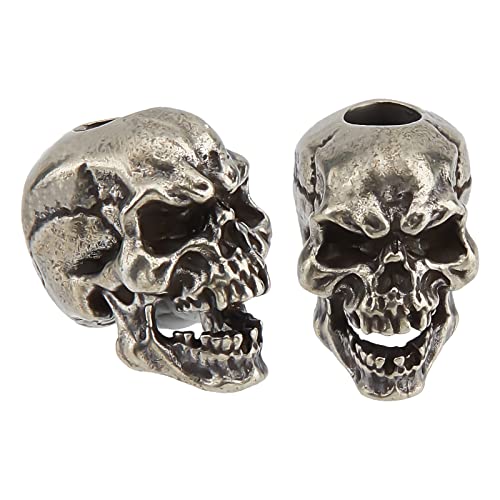 SUPERFINDINGS 2 STÜCKE Skull Knife Lanyard Bead EDC Charm Bead Messing European Beads Antique Silver Large Hole Beads Paracord Cord Tool Bead 19x13x17mm Für Schlüsselanhänger, Bohrung: 5.5 mm von SUPERFINDINGS