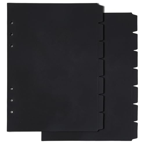 SUPERFINDINGS 2 Sets 14 Blatt A5 Index Binder Trennblätter Schwarz Kunststoff Binder Trennblätter 6 Ringbuch Trennblätter Binder Trennblätter Seiten mit 7 Registerkarten 6 Löcher Ring Index Seite für von SUPERFINDINGS