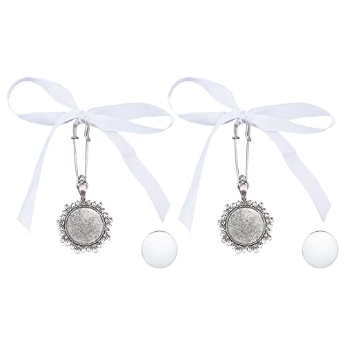 SUPERFINDINGS 2 Sets Blumenstrauß Foto Charm Klarglas Cabochons Hochzeit Memorial Anhänger Antik Silber Hochzeit Boutonniere Oval Bouquet Charm Pin Für Braut Geburtstagsfeier von SUPERFINDINGS