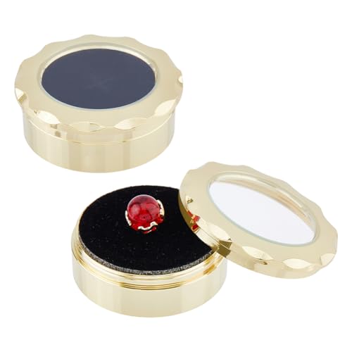 SUPERFINDINGS 2 Sets Mini Runde Stein Schmuckschatulle Goldene Kleine Lose Diamantenauslagebox Aus Legierung Mit Glas Sichtfensterbox Für Verlobungs Schmuck Diamantenhochzeit von SUPERFINDINGS