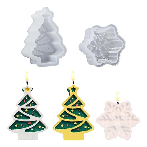 SUPERFINDINGS 2 Stile Weihnachtsbaum Kerzen Silikonformen Schneeflocken Seifenformen Weihnachtsthema Formen DIY Handwerk Kunst Kuchenformen Handgefertigte Silikonformen Für Seifenkerzen von SUPERFINDINGS