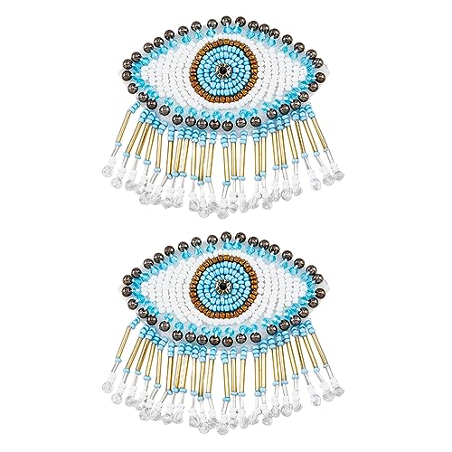 SUPERFINDINGS 2 Stück Blaue Evil Eye Strass Pailletten Patches Glasperlen Zum Aufnähen Quasten Patches Evil Eye Applikationen Mit Filzbasis Patches Für Kostüme 73~75x79x7mm von SUPERFINDINGS