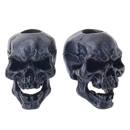 SUPERFINDINGS 2 Stück Halloween Totenkopf Lanyard Perle Messing Europäische Perlen 19.5x13.5mm EDC Anhänger Perle Schwarz Großlochperlen Für Schlüsselanhänger Armband Halskette Zubehör Bohrung: 5mm von SUPERFINDINGS