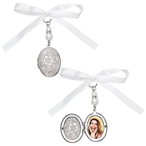 SUPERFINDINGS 2 Stück Hochzeitsstrauß Charm Oval Brautstrauß Foto Charms 316 Edelstahl Medaillon Anhänger Dekoration 75mm Memorial Engel Foto Charm Für Verlobung Braut Party Dekoration von SUPERFINDINGS