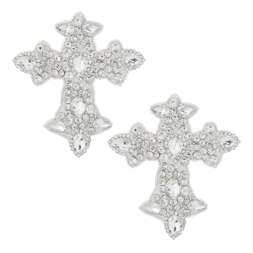 SUPERFINDINGS 2 Stück Kristall Patches Silber Strass Kreuz Applikation Bastel Und Nähflache Patches Dekoriertes DIY Nähen Mit Glitzernden Gürtel Applikationen Scrapbooking Handtasche Kleidung von SUPERFINDINGS