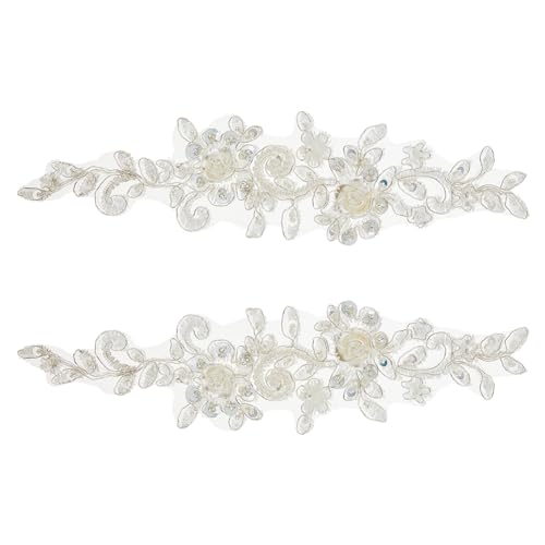 SUPERFINDINGS 2 Stück Strass Spitzenbesatz Flicken Blumenstickerei Spitzenbesatz Weiße Pailletten Perlen Florale Bestickte Polyester Applikation Zum Aufnähen Für Braut Hochzeit Tanzkostüm von SUPERFINDINGS