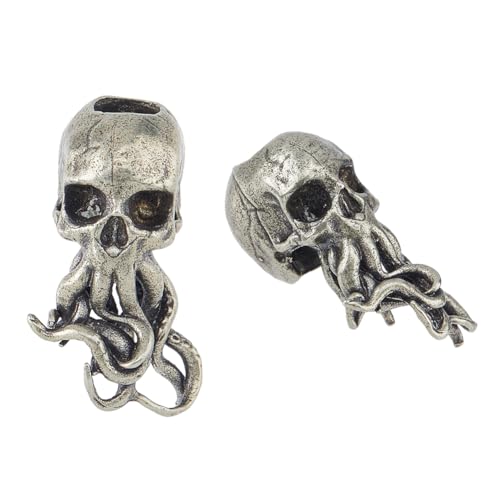 SUPERFINDINGS 2 Stück Totenkopf Schwert Lanyard Perle EDC Charm Perle Messing Europäische Perlen Antik Silber Großes Loch Perlen Paracord Schnur Werkzeugperle für Halloween Schmuckherstellung von SUPERFINDINGS