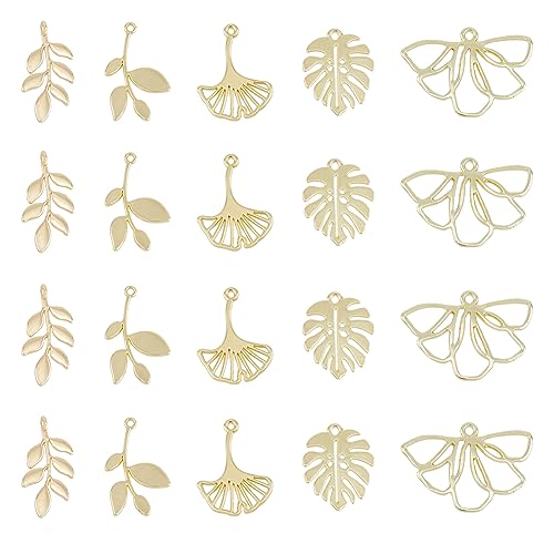 SUPERFINDINGS 20 Stück 5 Stil Legierungs Blatt Anhänger Charms Hellgoldenes Monstera Blatt Ginkgo Blatt Charms Belaubter Zweig Baumelnde Charms Für Die Schmuckherstellung Loch 1~1.6mm von SUPERFINDINGS