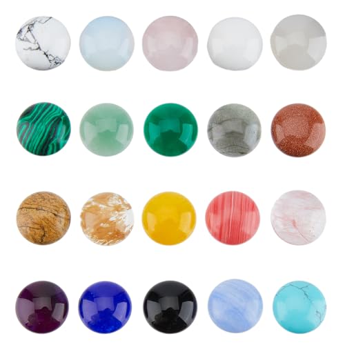 SUPERFINDINGS 20 Stück Edelstein Cabochons 20 Stile Flache Runde Cabochons 1.8cm Kristallquarzstein Synthetischer Stein Für Die Schmuckherstellung von SUPERFINDINGS