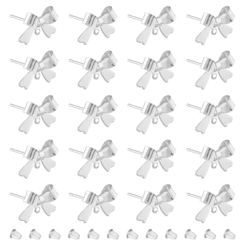 SUPERFINDINGS 20 Stück Schleifen Ohrstecker Platin Messing Ohrstecker Mit Schlaufe Schleife Baumelnde Ohrringe Mit 40 Stück Kunststoff Ohrmuttern Für Die Herstellung von Ohrringen 11x16mm von SUPERFINDINGS