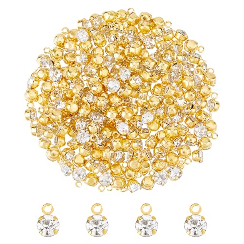 SUPERFINDINGS 200 Stück Mini Messing Strass Anhänger Runde Kristall Charme Funkelnde Strass Winzige Anhänger Bling Perlen Mit Aufhänger Für Ohrringe Abzeichenrollen Bohrung: 1mm von SUPERFINDINGS