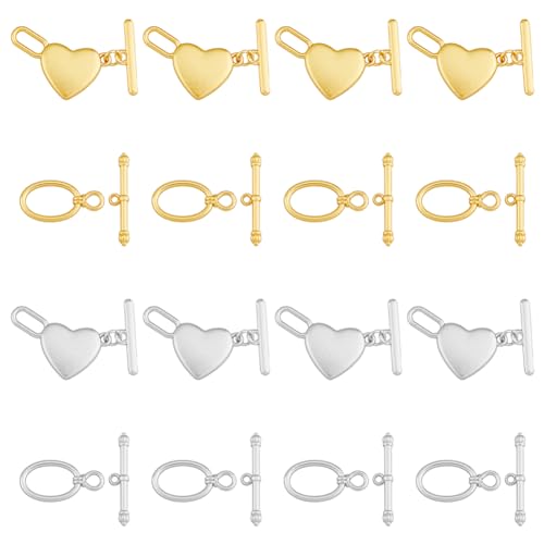 SUPERFINDINGS 24 Sets 4 Stile Legierungs Knebelverschlüsse Ovale Herz OT End Verschlüsse Armbandverschluss Verschlüsse T Bar Verbindungsstücke Verschlüsse Schnalle Für Die Schmuckherstellung von SUPERFINDINGS