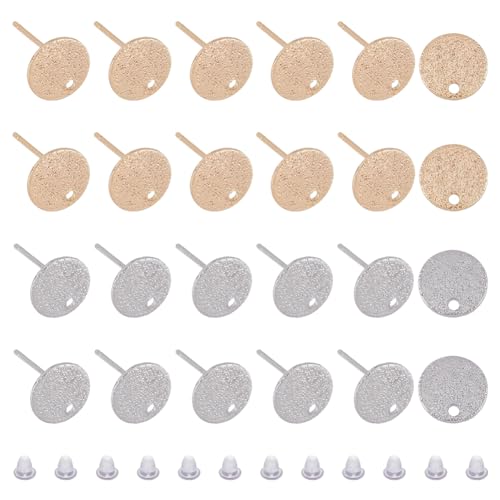 SUPERFINDINGS 24 Stück 2 Farben Gehämmerte Messing Ohrstecker 10mm Flach Rund Ohrstecker Echtes Gold Platiniert Kreisscheibe Ohrstecker Für DIY Ohrringe Bastelzubehör Stift: 0.6mm von SUPERFINDINGS