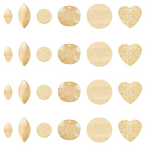 SUPERFINDINGS 24 Stück 6 Stile Messingprägung Blank Tag Charms Echt 14 Karat Vergoldet Flache Runde Metallstempel Tags Oval Blatt Herz Blanks Anhänger Für Schmuck DIY Craft Making， Bohrung: 1.2~1.6mm von SUPERFINDINGS