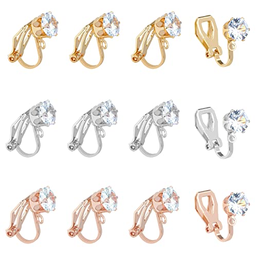 SUPERFINDINGS 30 St¨¹ck Messing Ohrclip 3 Farbiger Ohrclip Konverter Gold Silber Messing Ohrring Clip Mit Kristall Strasssteinen F¨¹r Nicht Durchstochene Ohr DIY Ohrring Herstellung Bohrung:1.2 mm von SUPERFINDINGS