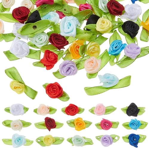 SUPERFINDINGS 300 Stück 15 Farben Kleine Satinrosen Mit Schleifen Mini Bandrosen Winzige Künstliche Stoffblumen Mehrfarbige Mini Bastelrosen Zum Basteln DIY Hochzeitsdekoration von SUPERFINDINGS