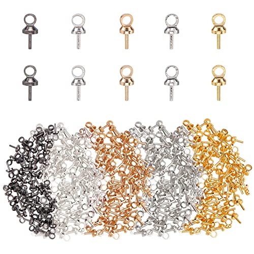 SUPERFINDINGS 300 Stück 5 Farben Messing Cup Peg Bails Anhänger 7x3mm Messing Cup Pearl Eye Pin Bail Peg Anhänger Eye Pin Bail Caps Für Halbgebohrte Perlen Schmuckherstellung Bohrung: 1.5mm von SUPERFINDINGS