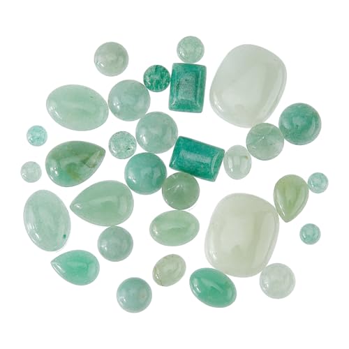 SUPERFINDINGS 32 Stück 12 Stile Natürlicher Grüner Aventurin Cabochon Edelstein Halbrunder Kuppelförmiger Quarzstein Mit Flacher Rückseite Tropfenförmiger Kristall Edelstein Kein Loch von SUPERFINDINGS