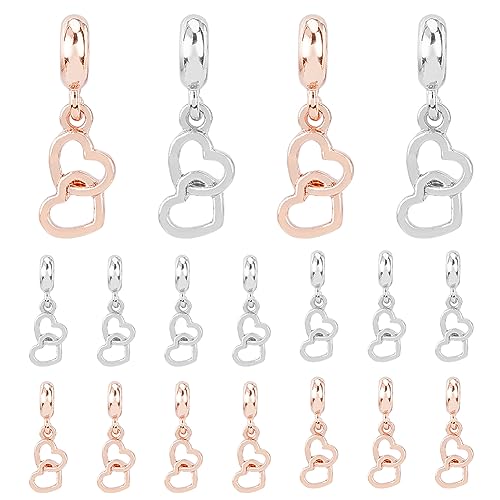 SUPERFINDINGS 32 Stück 2 Farben Doppelherz Anhänger Europäische Legierung Baumelnde Charms Mit Großem Loch Platin Roségold Liebesform Hohle Anhänger Charms Loch 4mm von SUPERFINDINGS