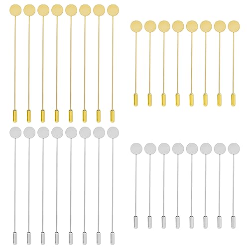 SUPERFINDINGS 32 Stück 4 Stile Flache Runde Tablett Anstecknadeln Messing Stick Craft Anstecknadeln Runde Leere Tablett Brosche Nadeln Platingoldene Sicherheits Stick Nadeln von SUPERFINDINGS