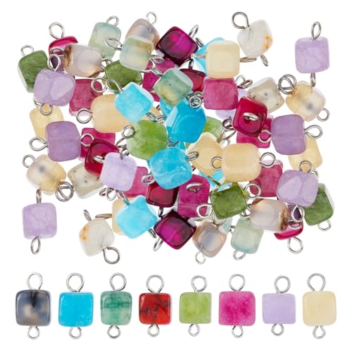 SUPERFINDINGS 32 Stück 8 Farben Naturstein Verbinder Perlen Würfel Anhänger Verbinder Mit 304 Edelstahl Silber Doppelschlaufen Für Armband Halskette Schmuckherstellung von SUPERFINDINGS