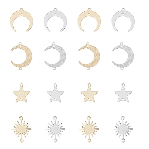 SUPERFINDINGS 32 Stück 8 Stile Messingglieder Anhänger Verbinder Gemischte Farben Anhängerverbinder Sonne Stern Mond Verbinder Charms Für DIY Schmuckherstellung Bohrung: 1.2mm von SUPERFINDINGS