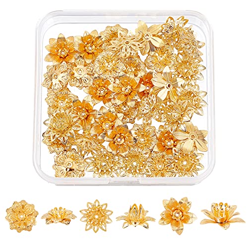 SUPERFINDINGS 36 Stück 3 Stil Messing Blumen Perlenkappen Goldene 3D Multi Blütenblatt Blumen Perlen Endkappen 14mm16mm Metallperlen Abstandshalter Für Schmuck DIY Halskette Armband Bohrung: 1mm von SUPERFINDINGS