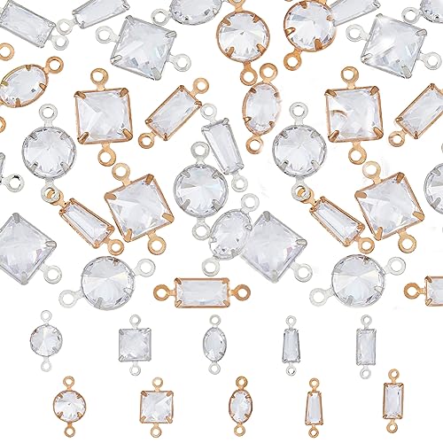 SUPERFINDINGS 40 Stück 10 Stile Messing Cubic Zirkonia Links Strass Armband Halskette Connector Anhänger Kristall Diamant Quadrat Runde Charming Connectors für Schmuckherstellung, Loch: 1 mm von SUPERFINDINGS