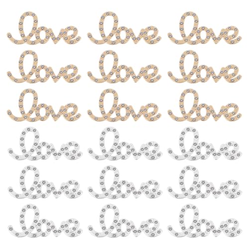 SUPERFINDINGS 40 Stück 2 Farben Strass Love Letter Legierung Patch für Broschen, Haarspangen, Kristall-Liebes-Applikation für Kleidung, Blumenstrauß, Metallornamente für Mantel, Jeans, Tasche, von SUPERFINDINGS