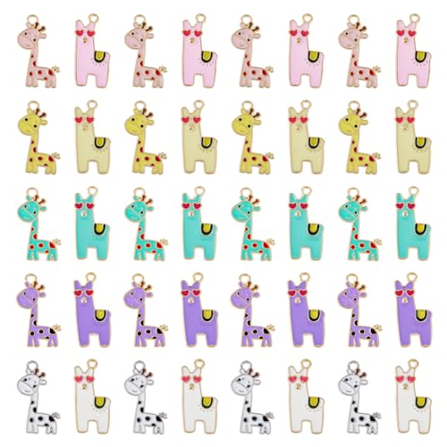 SUPERFINDINGS 40 Stück 5 Farben Giraffen Und Alpaka Anhänger 2 Stile Legierung Emaille Baumelnde Charms Tierthema Mischfarbe Gelb Rosa Anhänger Charms von SUPERFINDINGS