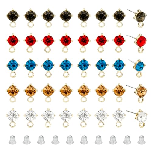 SUPERFINDINGS 40 Stück 5 Farben Strass Ohrstecker Legierungs Ohrstecker Mit Glas Strasssteinen Ohrringpfosten Mit Schlaufe Für Die Schmuckherstellung von SUPERFINDINGS