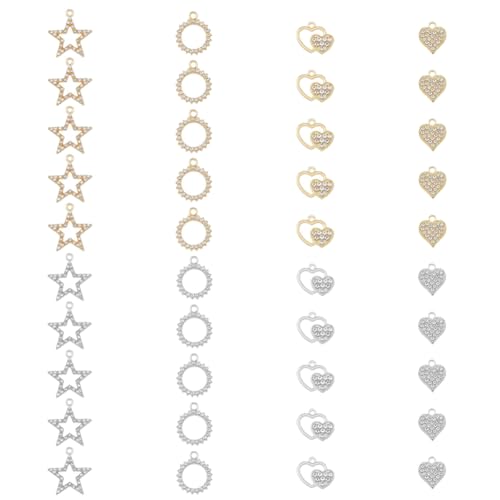 SUPERFINDINGS 40 Stück 8 Stile Legierung Strass Anhänger Stern Charms Anhänger Kristall Herzförmige Anhänger Für Armband Ohrringe Herstellung DIY Schmuck,Bohrung: 2mm von SUPERFINDINGS