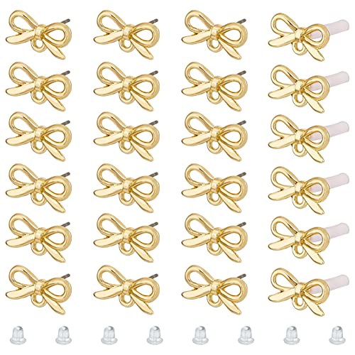 SUPERFINDINGS 40 Stück Bowknot Ohrstecker Legierung Ohrstecker Zubehör Ohrringpfosten Ohrstecker Mit 80 Stück Kunststoff Ohrmuttern Für Ohrring DIY Schmuckherstellung, Bohrung: 1.4 mm, Stift: 0.7 mm von SUPERFINDINGS