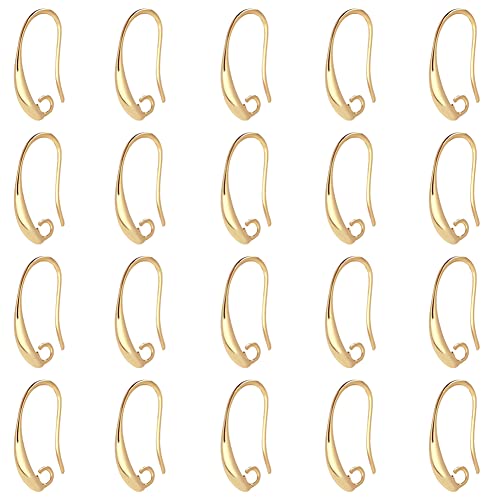 SUPERFINDINGS 40 Stück Ohrringhaken Aus Messing, Echt 18 Karat Vergoldet, Ohrhaken Mit Hebelverschluss, 19x10x2 mm, Ohrringe, Mit Schlaufe Zum Basteln von Schmuck, Bohrung: 2 mm, Stift: 1 mm von SUPERFINDINGS