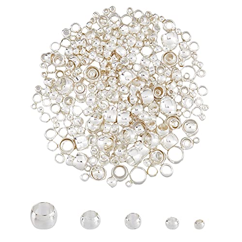 SUPERFINDINGS 400 Stück 5 Größen Messing Quetschperlen Silber Spacer Lose Kugelperlen Hypoallergen Rondelle Schmuckperlen Für Armband Halskette Schlüsselbund DIY Handwerk von SUPERFINDINGS