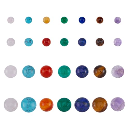 SUPERFINDINGS 56 Stück 7 Farben Natürlicher Cabochon Edelstein 4 Größen Halbrunder Kuppelförmiger Quarzstein Mit Flacher Rückseite Kein Loch Stein Für Schmuckherstellung DIY Handwerk Handgefertigt von SUPERFINDINGS