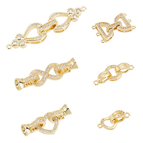 SUPERFINDINGS 6 Sets 6 Stil Messing Faltschließe Goldene Zirkonia Faltschließe Verlängerungsschließe Verschluss Endkappen Für Armband Halskette Schmuck Verlängerung von SUPERFINDINGS