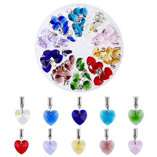 SUPERFINDINGS 60 Stück 10 Farben Glas Herz Anhänger Facettierte Transparente Perlen Charms Kristall Liebeszauber Mit Biegeringen Für DIY Ohrring Armband Halskette Schmuckherstellung von SUPERFINDINGS