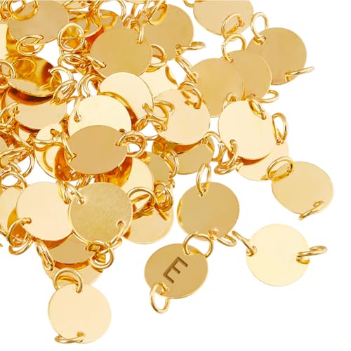 SUPERFINDINGS 60 Stück 12mm Goldene Blanko Verbinder Charms Flache Runde Glieder Messing Verbinder Anhänger Messing Stempel Blanko Anhänger Charms Für Schmuckherstellung Bohrung: 4mm von SUPERFINDINGS