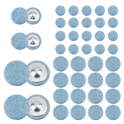 SUPERFINDINGS 60 Stück 2 Stile Knopfabdeckungen Stoffbezug Knöpfe 1-Loch Stoff Jeans Knopf Kits Tack Hose Knöpfe Ersatz Flach Rund für Hellstahlblau Denim Hosen Jacken Kleidung Loch: 1,8 ~ 3 mm von SUPERFINDINGS