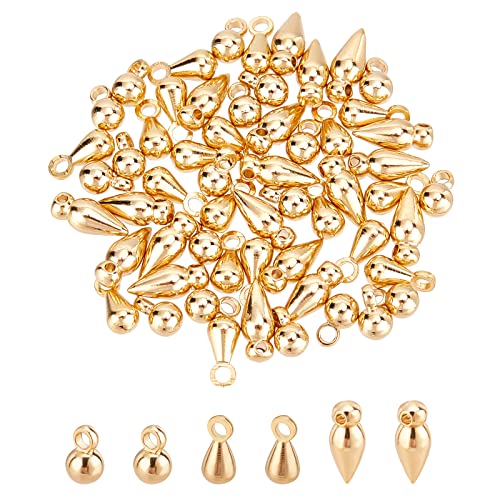 SUPERFINDINGS 60 Stück 3 Stil Tiny Brass Teardrop Charm Golden Metal Chain Extender Round Dangles Extender Chain Bullet Brass Pendants End Drop Charms Terminators Für DIY Schmuckherstellung von SUPERFINDINGS